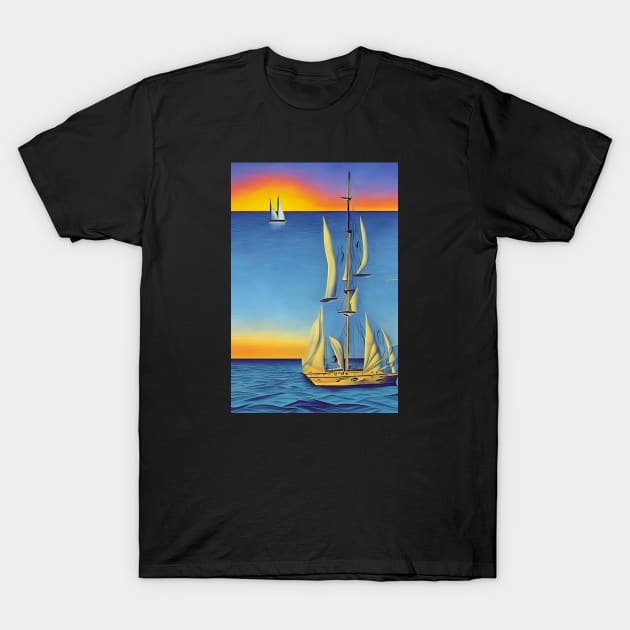 Yacht with Sails Art Deco Style T-Shirt by etees0609